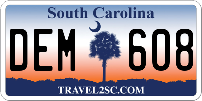 SC license plate DEM608