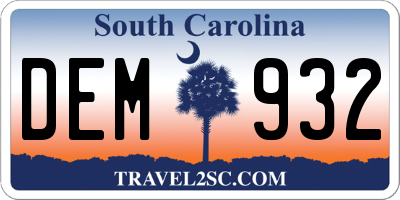 SC license plate DEM932