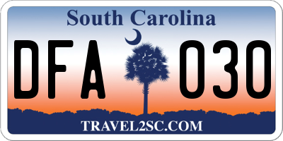 SC license plate DFA030
