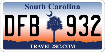 SC license plate DFB932