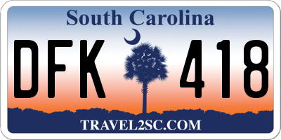 SC license plate DFK418