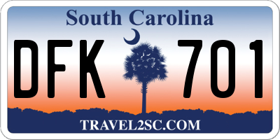 SC license plate DFK701