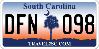 SC license plate DFN098