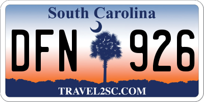 SC license plate DFN926