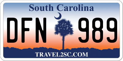 SC license plate DFN989