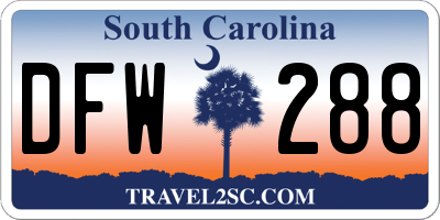 SC license plate DFW288