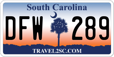 SC license plate DFW289