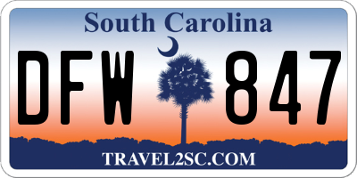 SC license plate DFW847