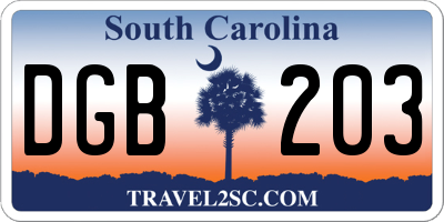 SC license plate DGB203