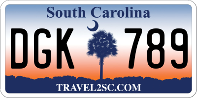 SC license plate DGK789