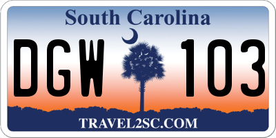 SC license plate DGW103
