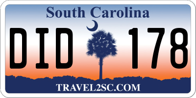 SC license plate DID178