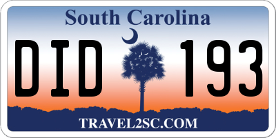 SC license plate DID193