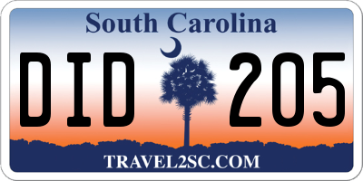 SC license plate DID205