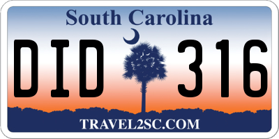 SC license plate DID316