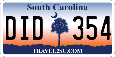 SC license plate DID354