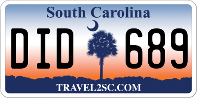SC license plate DID689