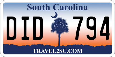 SC license plate DID794
