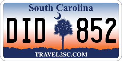SC license plate DID852