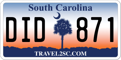 SC license plate DID871