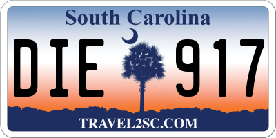SC license plate DIE917