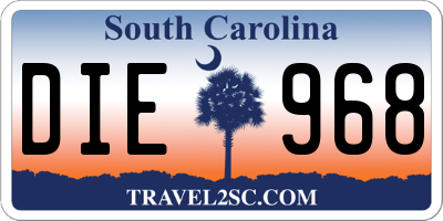 SC license plate DIE968