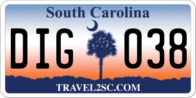 SC license plate DIG038