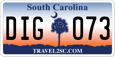 SC license plate DIG073
