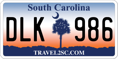 SC license plate DLK986