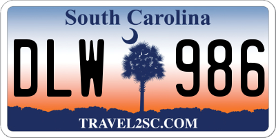 SC license plate DLW986