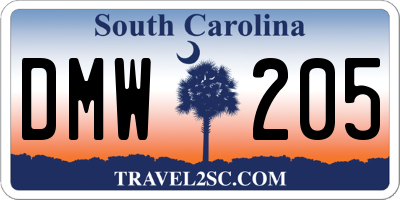 SC license plate DMW205