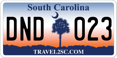 SC license plate DND023