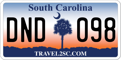 SC license plate DND098