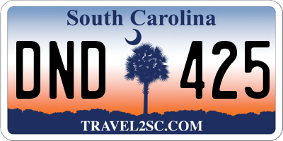 SC license plate DND425