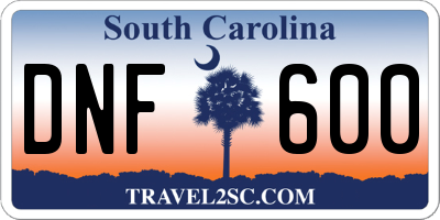 SC license plate DNF600