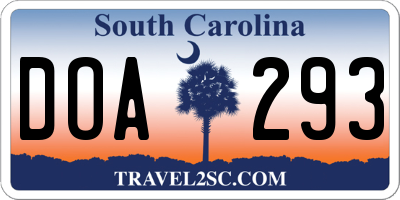SC license plate DOA293