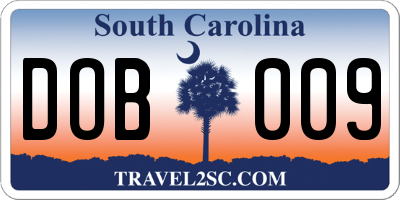 SC license plate DOB009