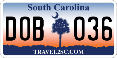 SC license plate DOB036