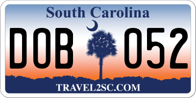 SC license plate DOB052