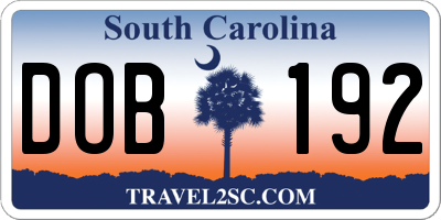 SC license plate DOB192