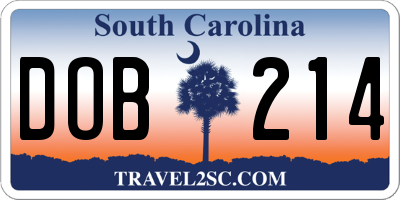 SC license plate DOB214