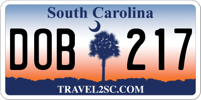 SC license plate DOB217