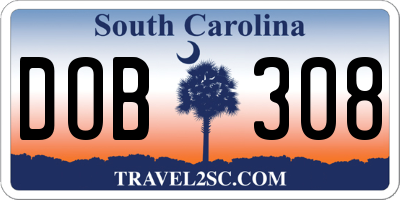 SC license plate DOB308