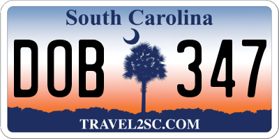 SC license plate DOB347
