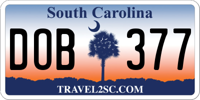 SC license plate DOB377