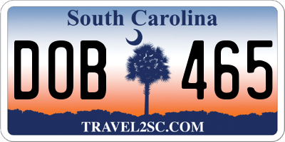 SC license plate DOB465