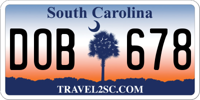 SC license plate DOB678