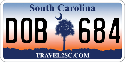 SC license plate DOB684
