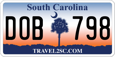 SC license plate DOB798