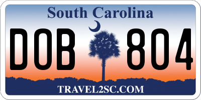 SC license plate DOB804